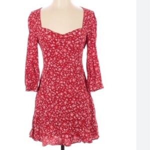 ZARA Sweetheart Neckline Red Floral Mini Dress. Size S